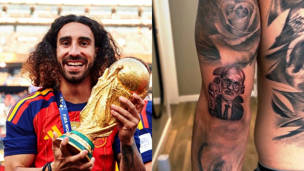 Marc Cucurella cumple su promesa y se tatúa cara de Luis de la Fuente tras ganar el Mundial 2026.