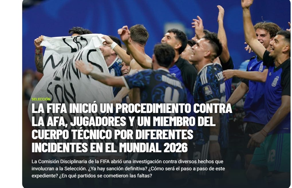 <strong>Olé de Argentina</strong>: La FIFA inició un procedimiento contra la AFA, jugadores y un miembro del cuerpo técnico por diferentes incidentes en el Mundial