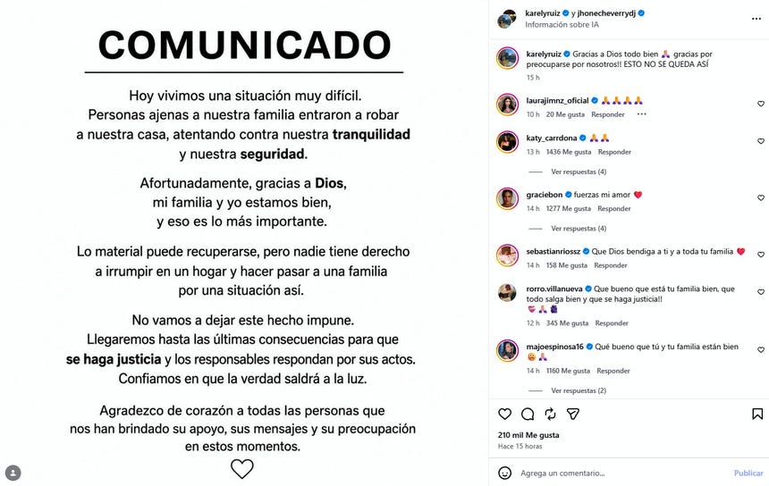 Karely Ruiz confirmó robo en su mansión y exigió justicia contra los responsables.