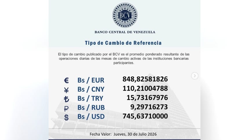 Dólar BCV hoy 30 de julio