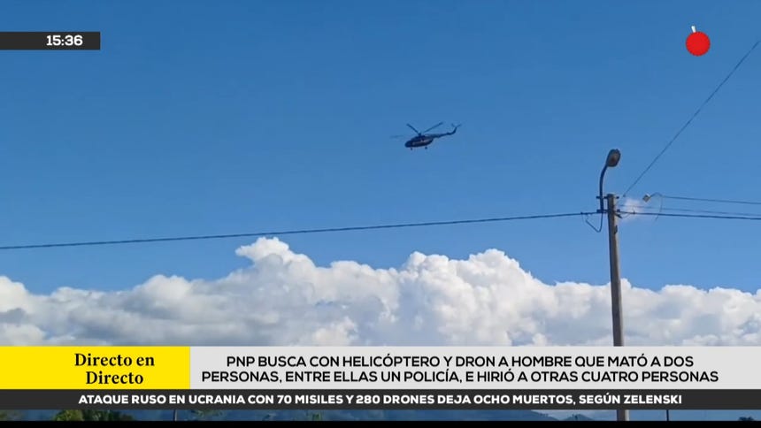 PNP busca con helicóptero y dron a hombre que mató a dos personas, entre ellas un policía, e hirió a otras cuatro.