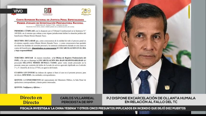 Ollanta Humala: Poder Judicial dispone la excarcelación del expresidente tras fallo del Tribunal Constitucional