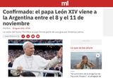 Confirmado: el papa León XIV viene a la Argentina entre el 8 y el 11 de noviembre