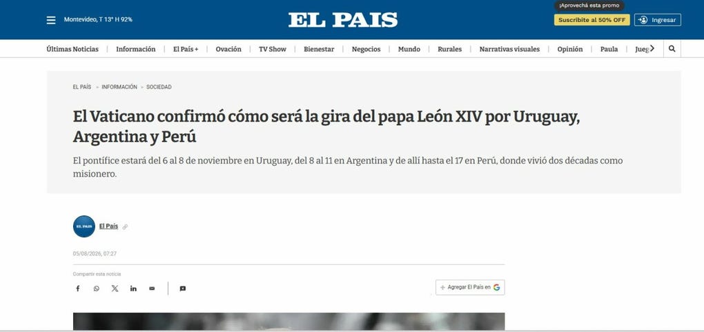 El Vaticano confirmó cómo será la gira del papa León XIV por Uruguay, Argentina y Perú