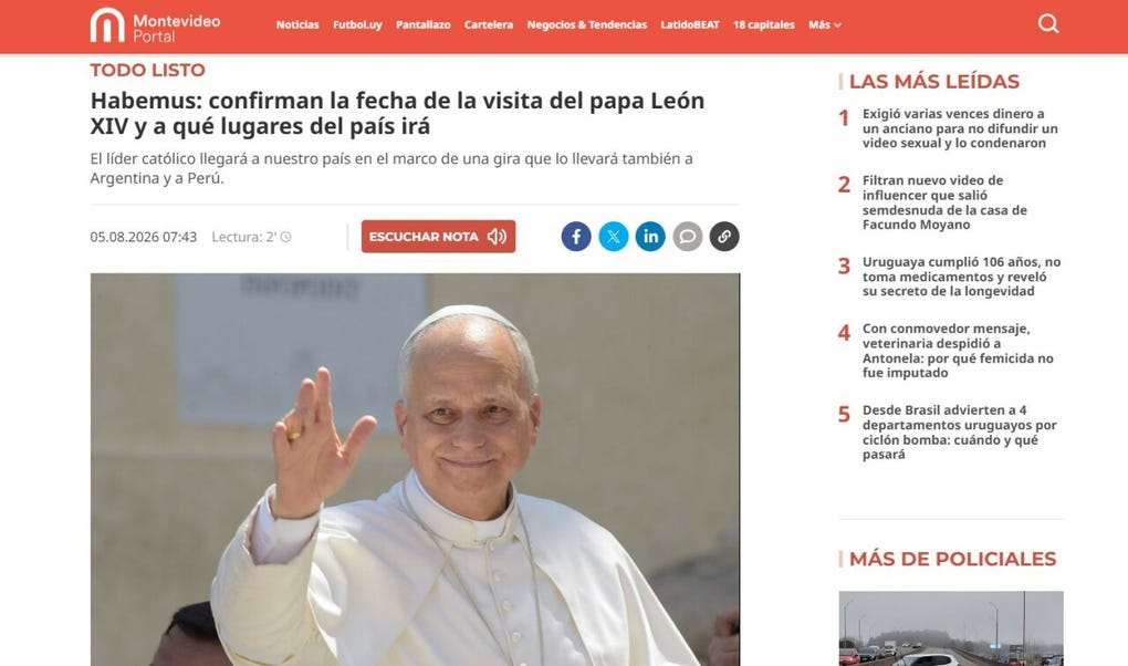 Habemus: confirman la fecha de la visita del papa León XIV y a qué lugares del país irá