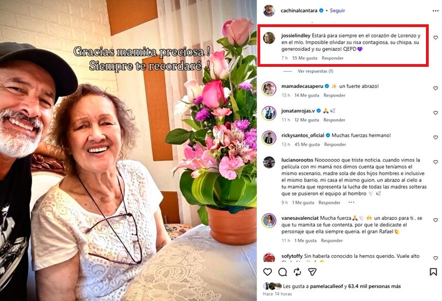 Jossie Lindley se pronuncia tras muerte de Isabel Vilar, madre del actor Carlos Alcántara.