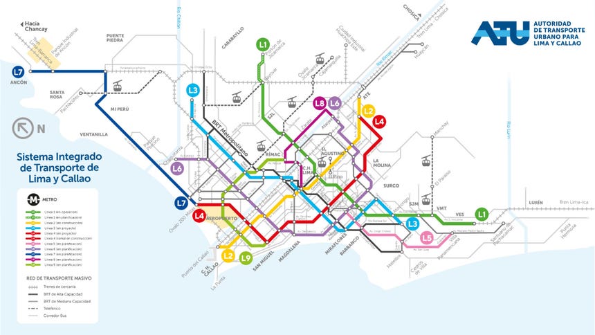Las líneas 3 y 4 del Metro de Lima contempla un horizonte de implementación hacia el año 2035; mientras que las líneas 4 y 5 estiman un horizonte de implementación hacia el 2045.