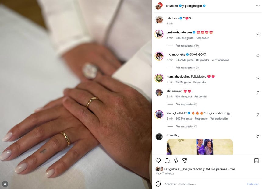Cristiano Ronaldo y Georgina Rodríguez avivan su posible matrimonio.