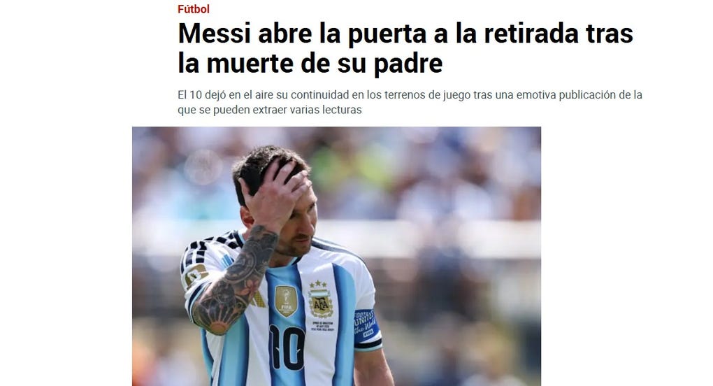 <strong>Marca de España: </strong>Messi abre la puerta a la retirada tras la muerte de su padre