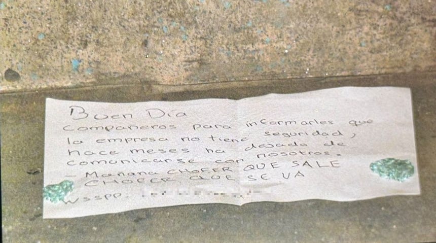 Esta es la nota que dejaron los pistoleros.