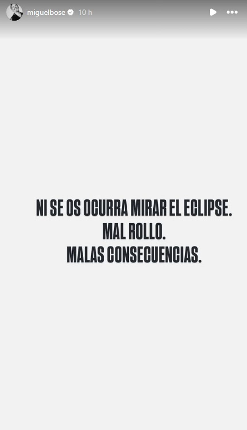 Mensaje de Miguel Bosé sobre el eclipse.