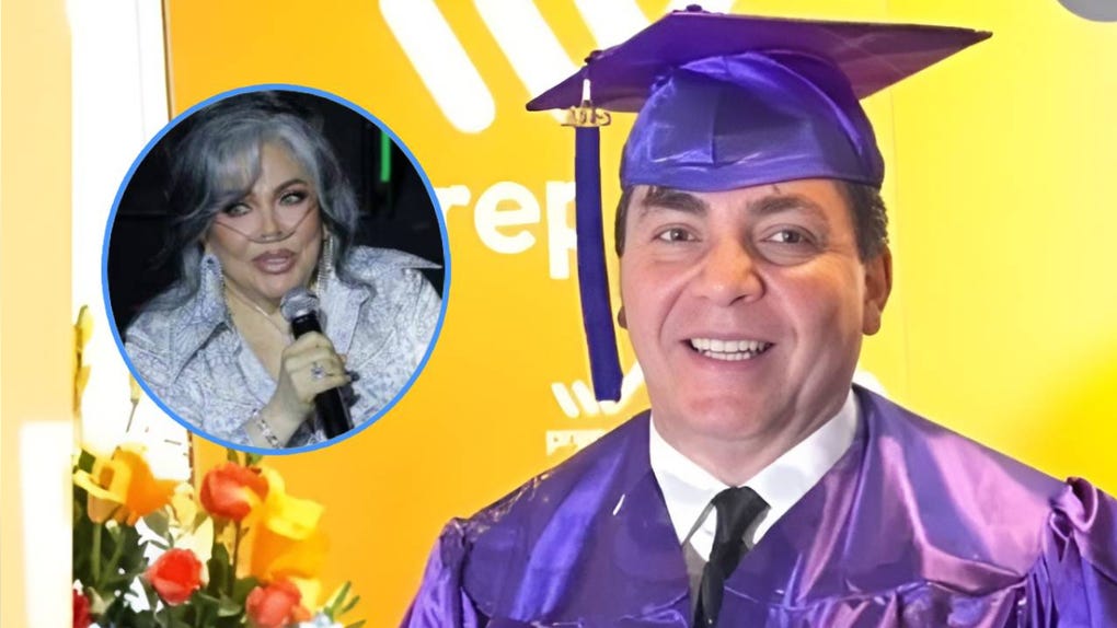 Cristian Castro terminó la preparatoria a los 51 años y celebró junto a Verónica Castro.