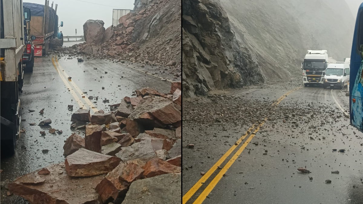 Rocas de diferentes tamaños han caído en la pista cuando los vehículos pasaban