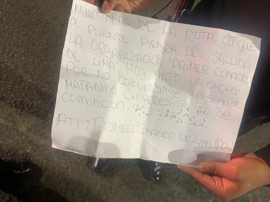 Esta es la nota que dejaron los sicarios.