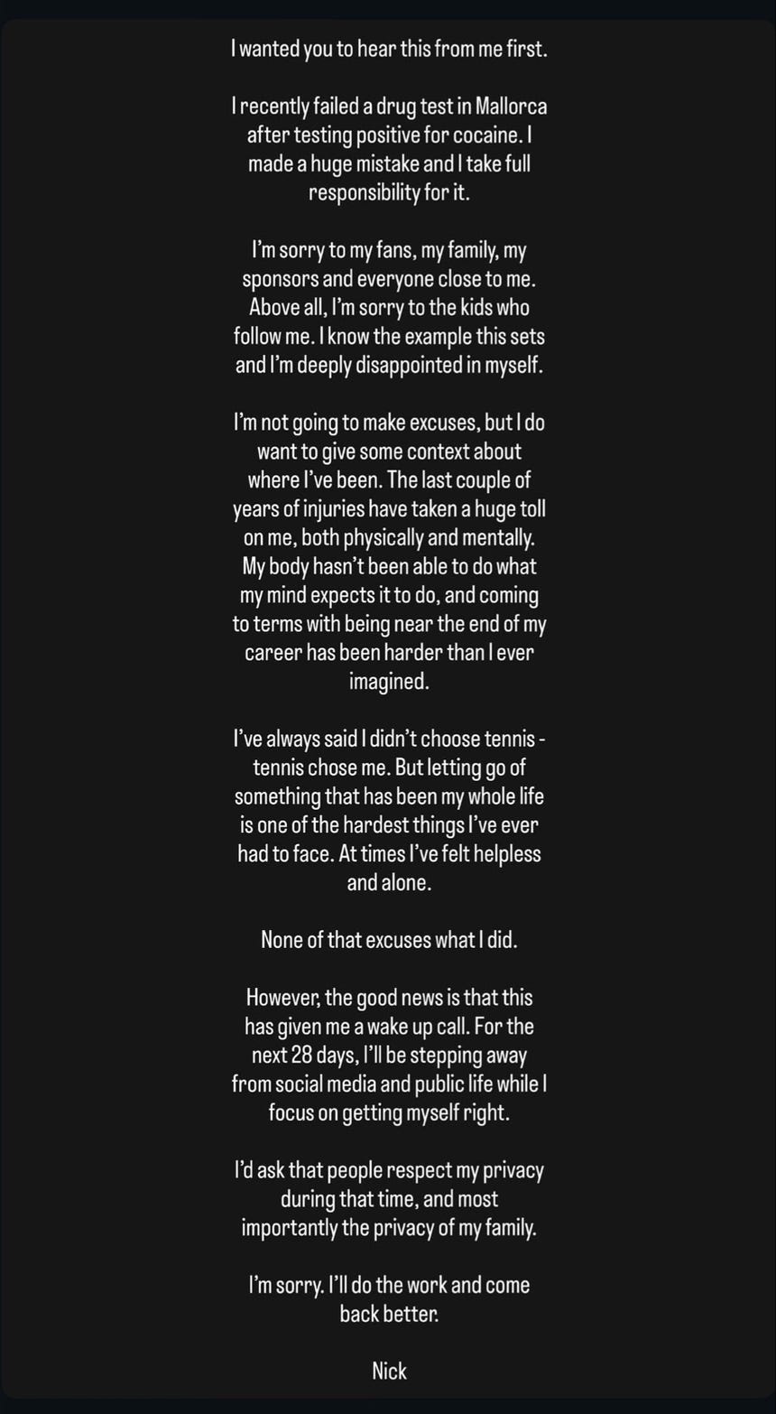 Esta fue la carta de parte del australiano Nick Kyrgios.
