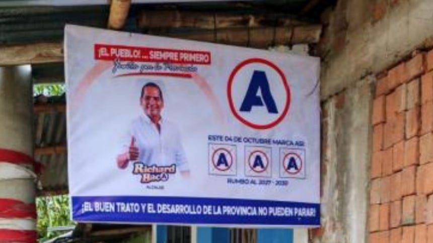 Elemento de propaganda electoral constatado en el distrito de Chulucanas el 17 de agosto de 2026, sobre Richard Baca.