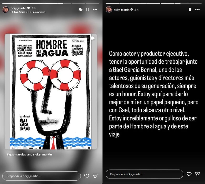 El cantante Ricky Martin agradece a Gael García Bernal por incluirlo en su nueva película.