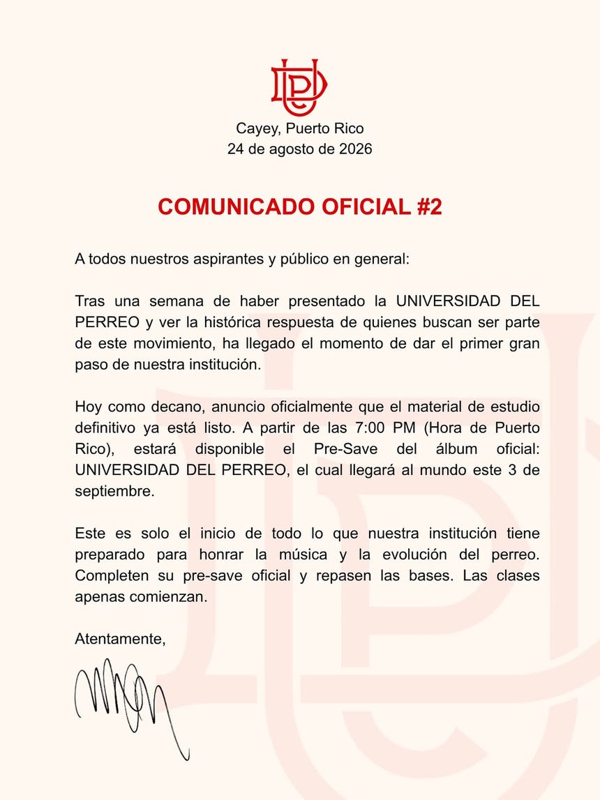 Wisin lanza nuevo comunicado sobre 'La Universidad del Perreo'.