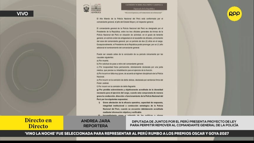 JP presenta proyecto de ley para remover al comandante general de la Policía antes de cumplir su periodo