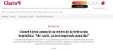 Ya no tengo más para dar, una de las frases más dolorosas de la carta de Lionel Messi, enfatizado por el diario Clarín.