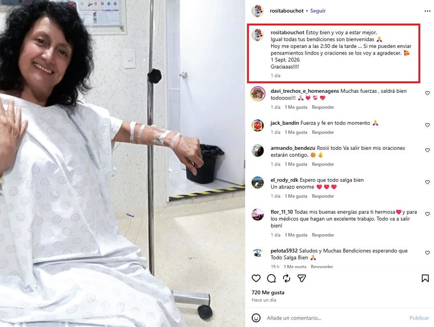 La actriz mexicana Rosita Bouchot reveló que fue operada el último martes 1 de setiembre.