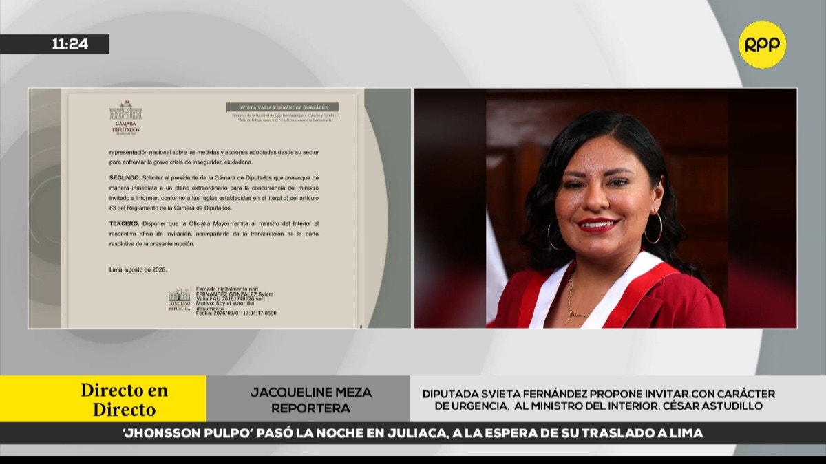 Evidencia de Svieta Fernández pide que ministro del Interior explique acciones para enfrentar la delincuencia y el crimen organizado
