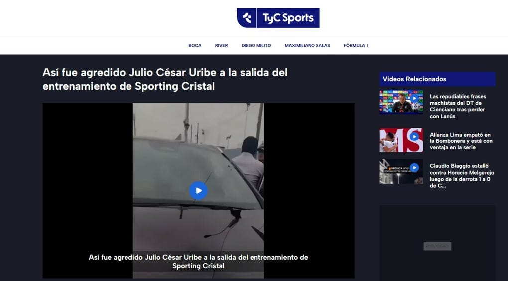 <strong>TyC Sports de Argentina</strong>: Así fue agredido Julio César Uribe a la salida del entrenamiento de Sporting Cristal