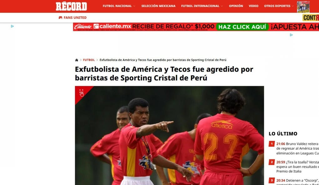 <strong>Récord de México:</strong> Exfutbolista de América y Tecos fue agredido por barristas de Sporting Cristal de Perú