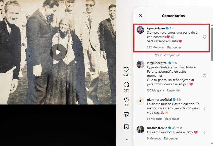 Ignacio Buse a su abuelo Gastón Acurio Velarde: 