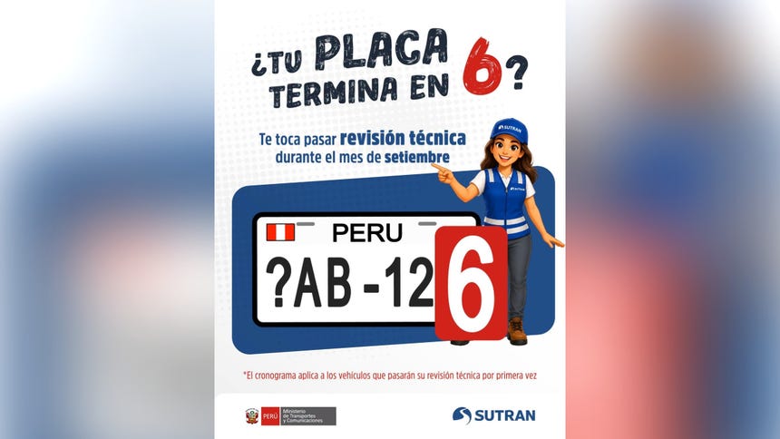 Cronograma de Sutran para primera revisión técnica