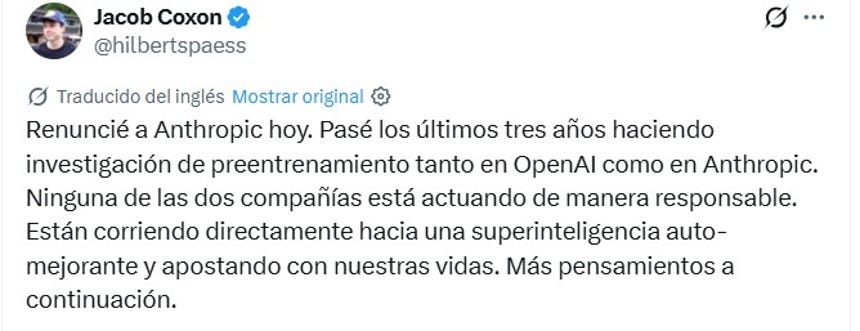 Jacob Coxon y el post donde anunció su renuncia. 