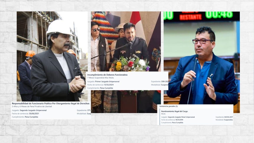 Alfredo Zegarra (izq.), Elmer Cáceres (centro) y Edwin Martínez (der.); candidatos al gobierno regional de Arequipa.