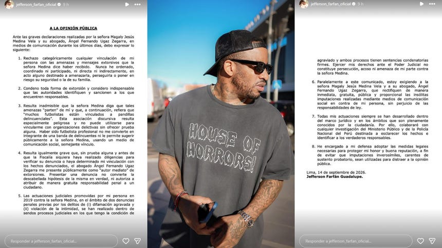 Este es el comunicado que Jefferson Farfán compartió para responder a las acusaciones en su contra.