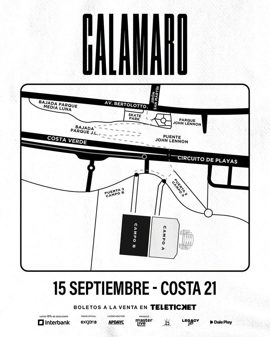 Este es el mapa de accesos al concierto de Andrés Calamaro en Lima.