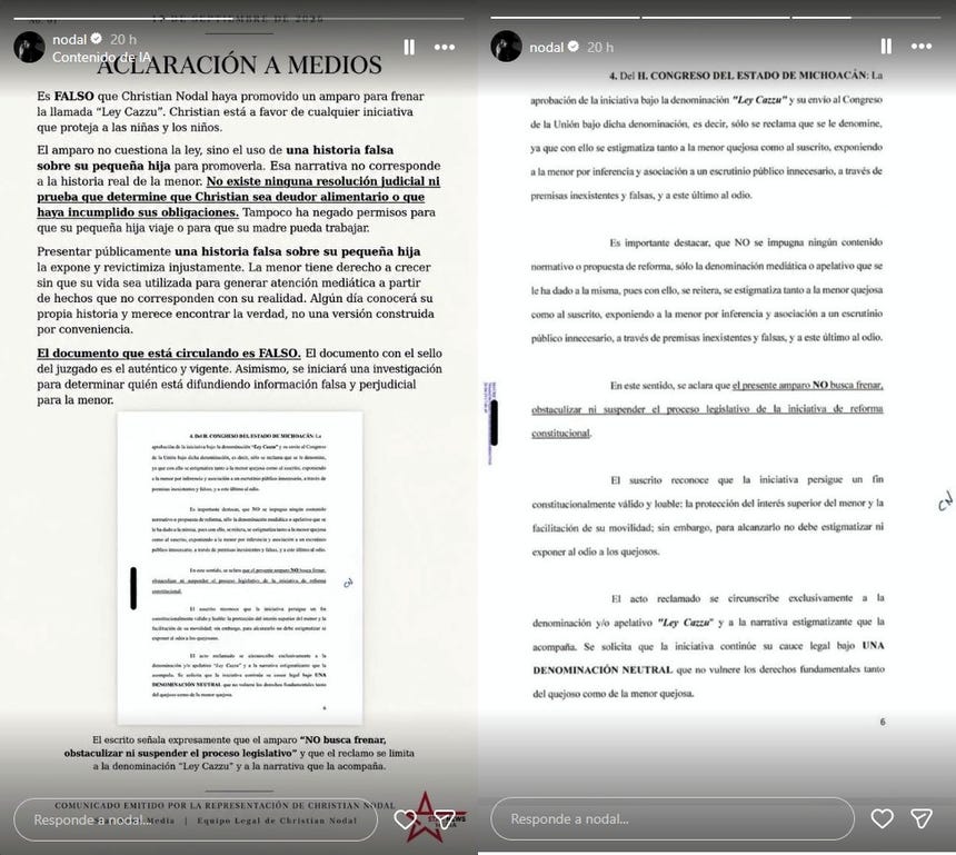 El cantante Christian Nodal niega que busque frenar la 'Ley Cazzu' en México.