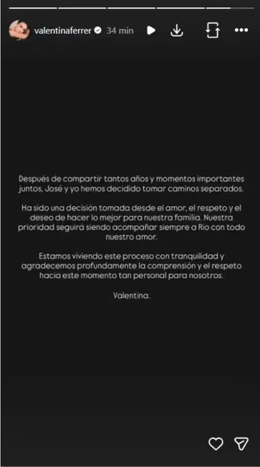 Comunicado de Valentina Ferrer anunciado el fin de su relación con J Balvin.