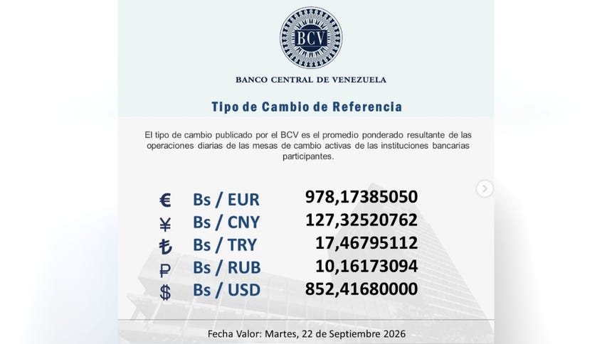 Dólar BCV hoy martes 22 de septiembre 2026