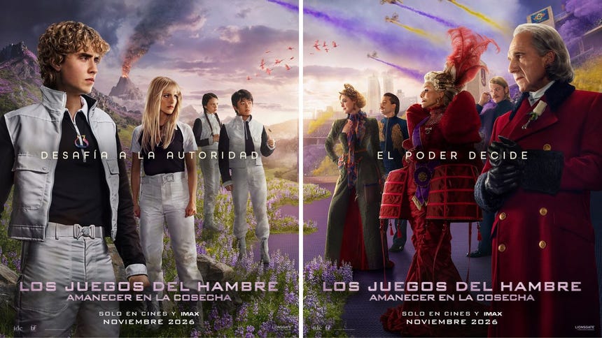 Lionsgate reveló dos pósteres oficiales con los jóvenes tributos y personajes del Capitolio que marcarán la historia.
