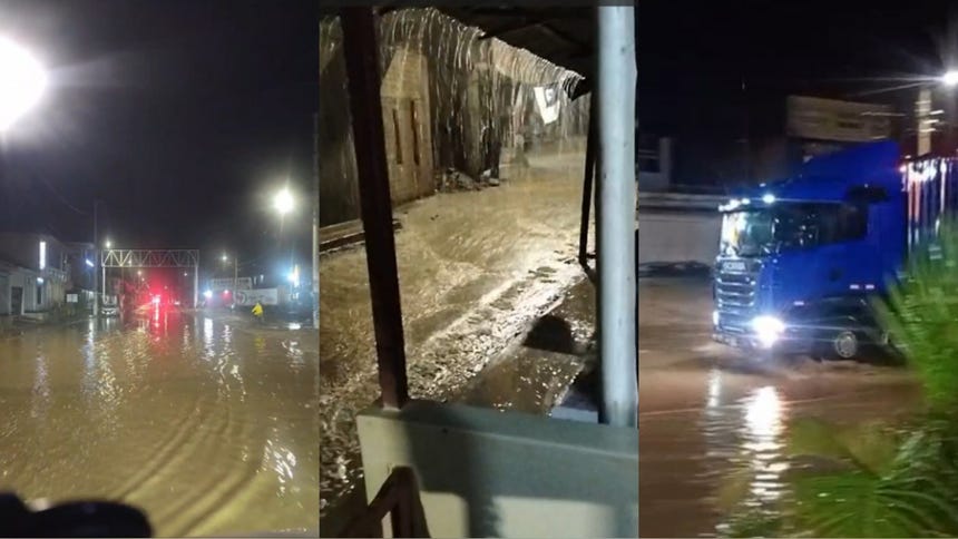 Piura: veinte minutos de lluvia intensa generó aniegos en calles de Máncora y afectó el tránsito vehicular