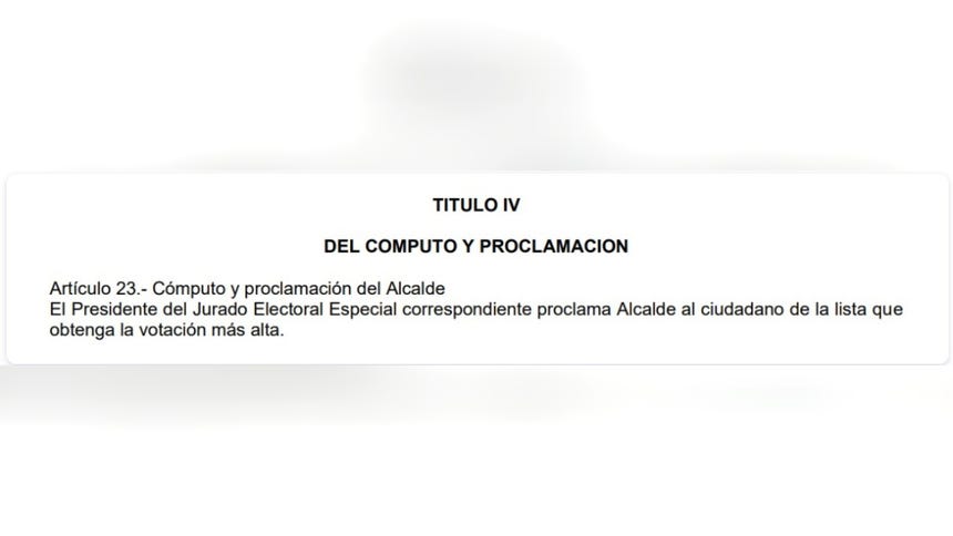 Según la Ley de Elecciones Municipales.