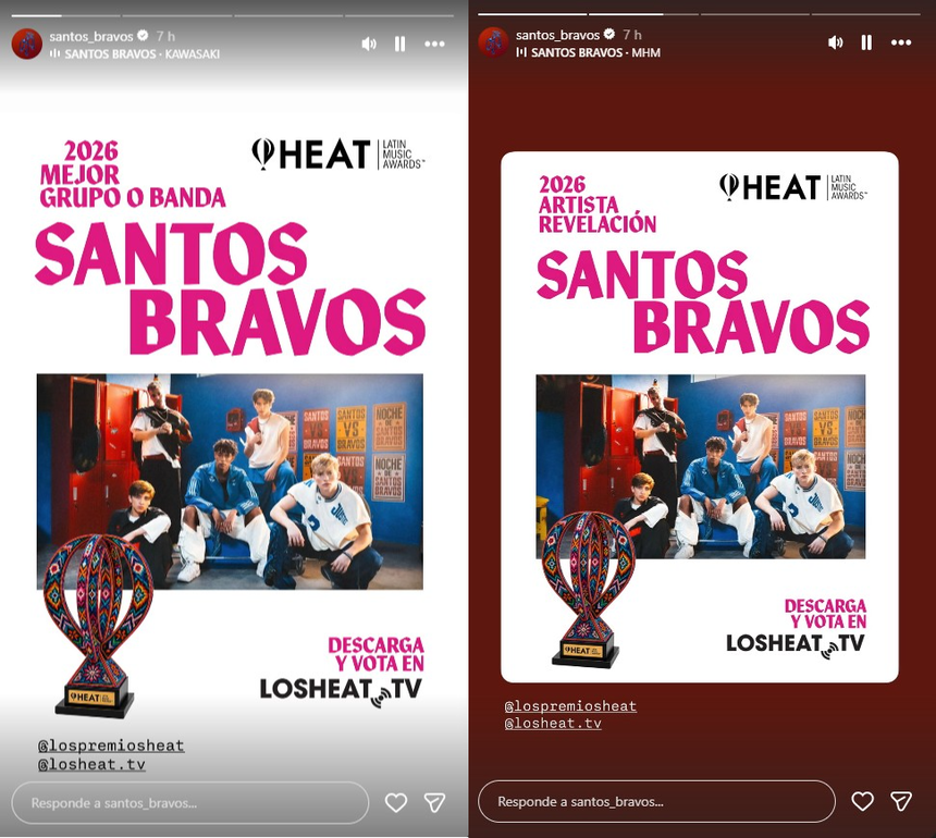 Santos Bravos fue nominado en las categorías mejor grupo o banda y artista revelación en los Premios Heat 2026.