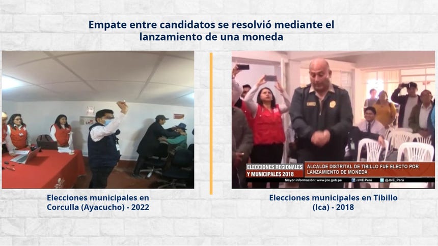 Casos en 2022 y 2018 donde el empate entre candidatos fue resuelto mediante una moneda al aire.