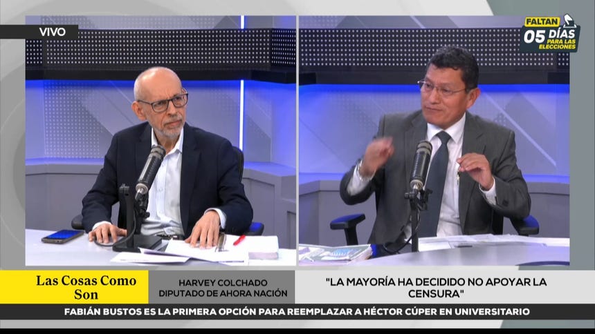 Harvey Colchado señala que tres diputados de Ahora Nación votarán a favor de la censura del ministro del Interior