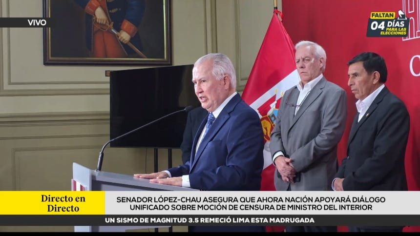Alfonso López-Chau dice que Ahora Nación apoyará diálogo unificado sobre censura de ministro del Interior, César Astudillo