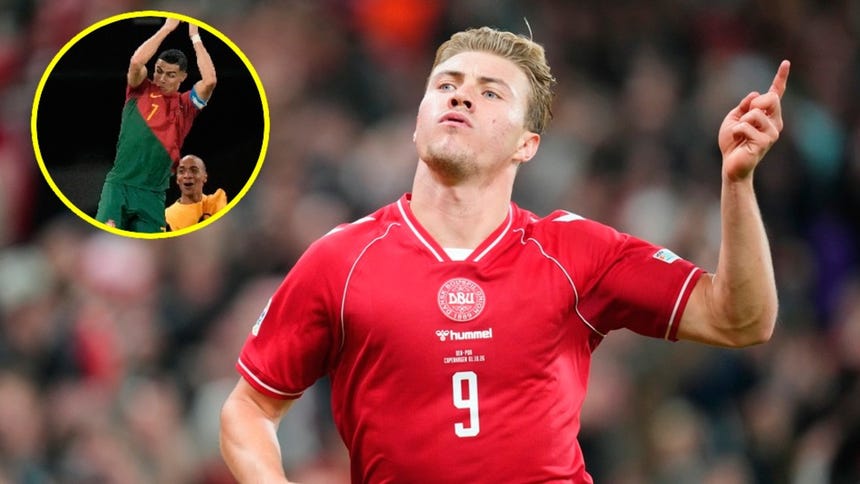 Celebró con el 'Siuuu' de Cristiano Ronaldo: Hojlund de Dinamarca anotó un golazo ante Portugal [VIDEO]