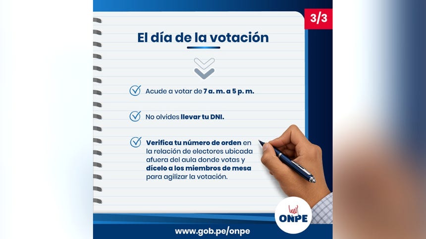 Horario del día de la votación en las Elecciones Regionales y Municipales 2026