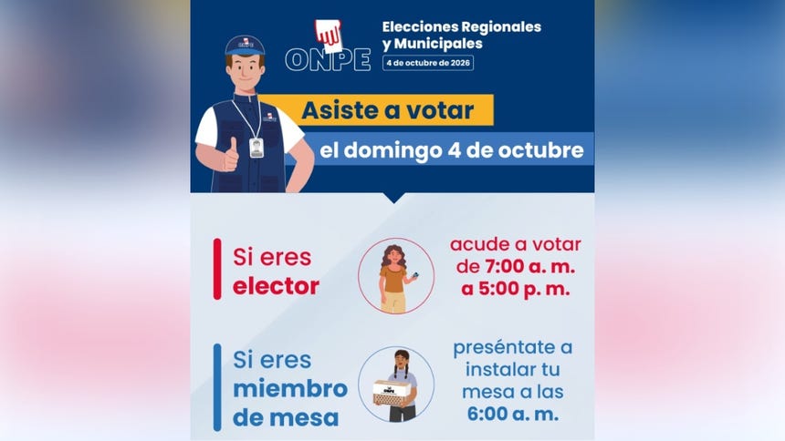 ONPE recuerda horario oficial de las Elecciones Regionales y Municipales 2026