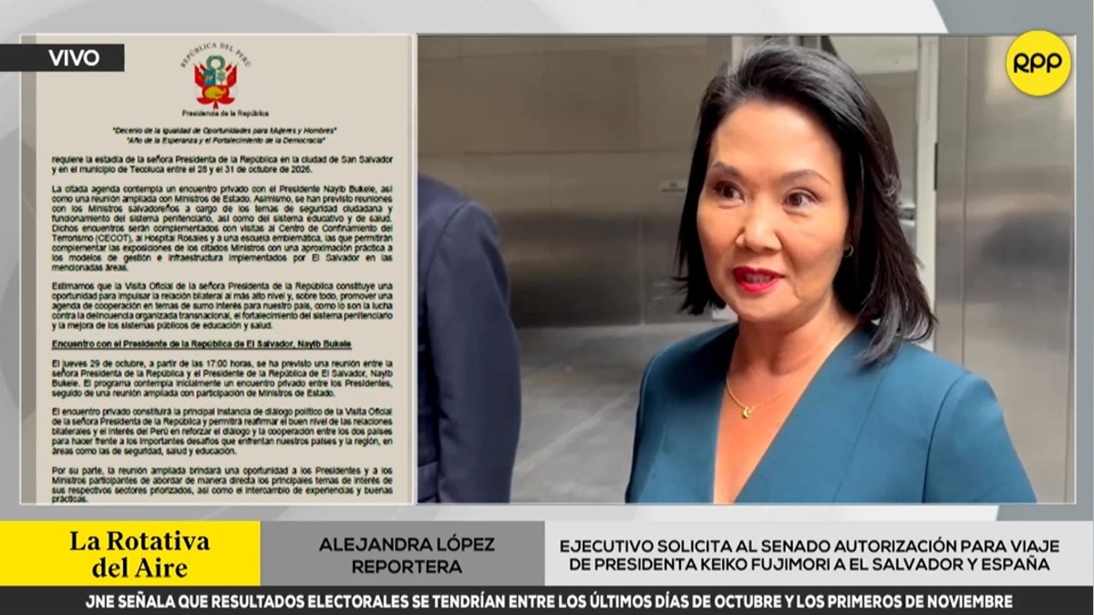 Ejecutivo solicita al Senado autorización para que Keiko Fujimori pueda viajar a El Salvador y España