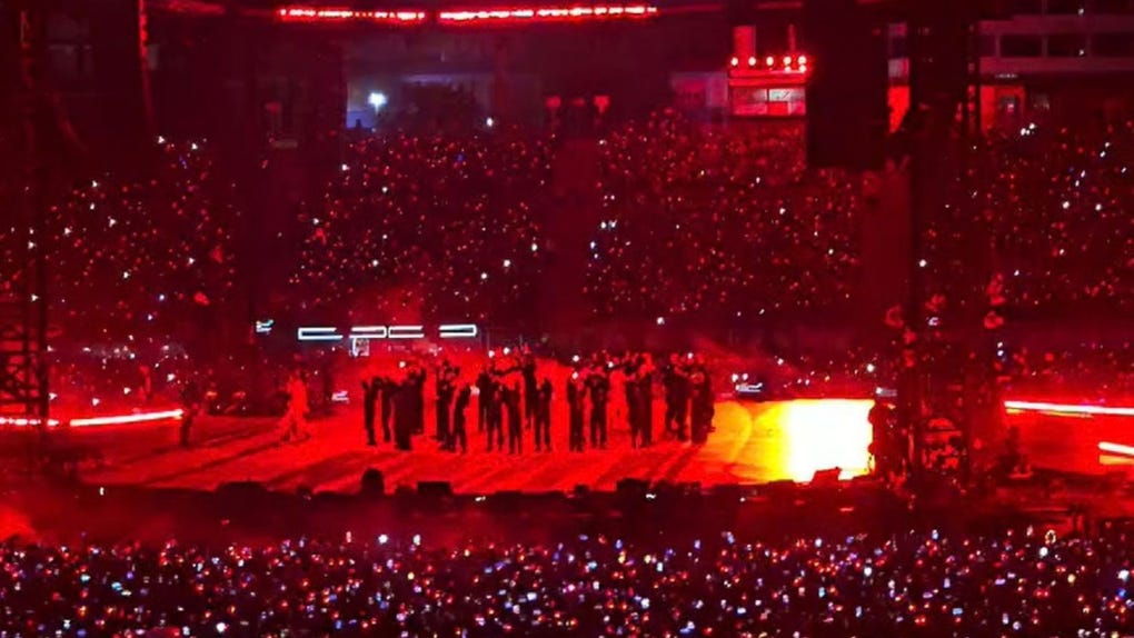 BTS performing at their first concert at Estadio San Marcos in Lima on October 7