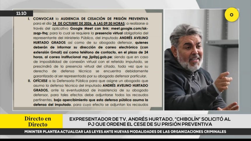 Andrés Hurtado solicitó al Poder Judicial que ordene el cese de su prisión preventiva